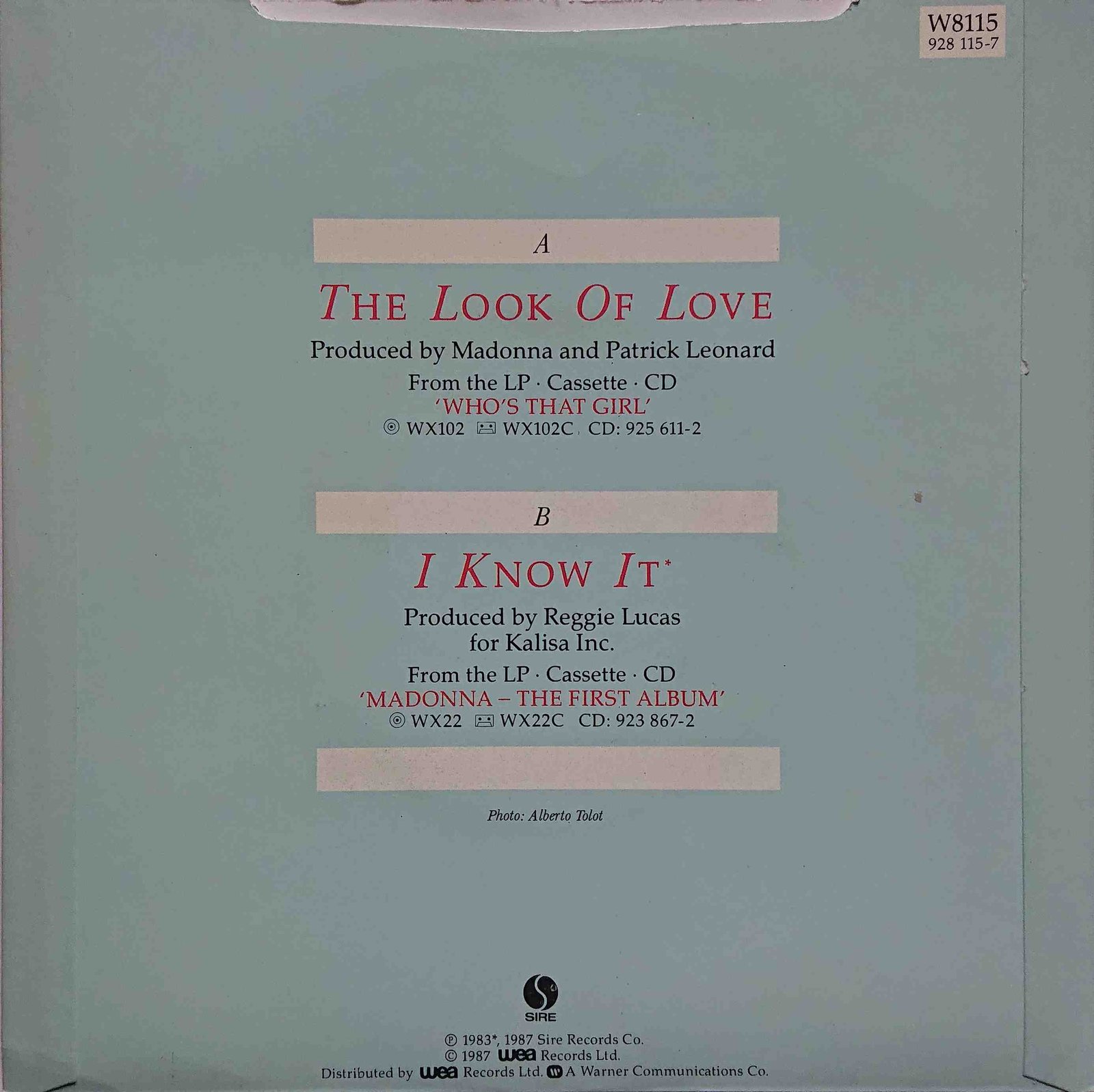 W 8115 The look of love Madonna  Back cover of W 8115